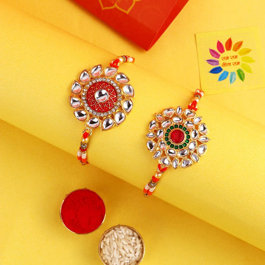 "Royal Kundan Rakhi Duo – Radiance of Tradition"