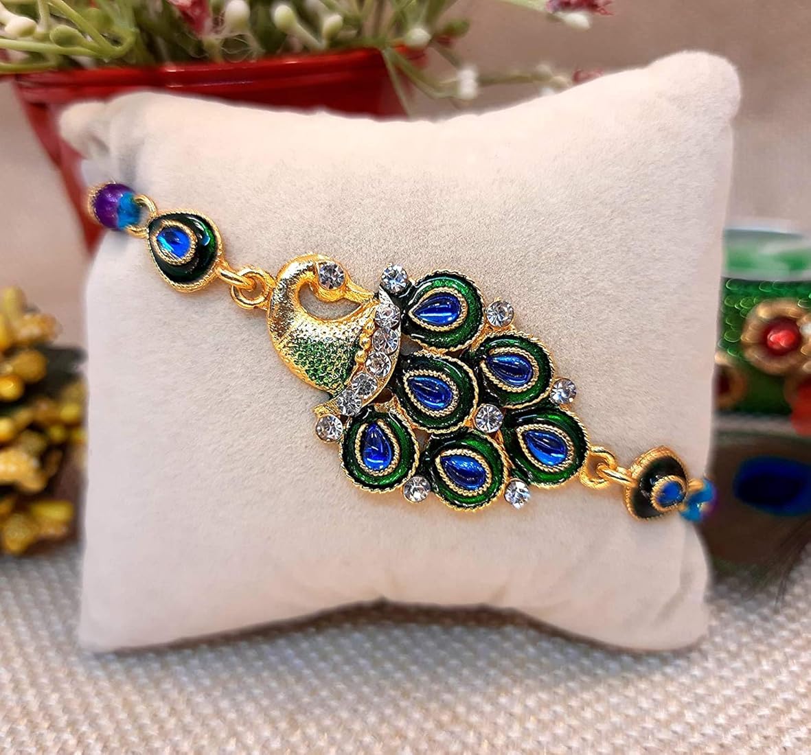 "Royal Kundan Rakhi Duo – Radiance of Tradition"